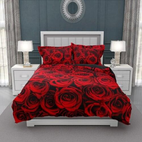 Wedding Comforter Bedding Set Red Duvet Cover Set Queen 220x240 Romantic Rose Flowers Quilt Cover Bed Cover King Size Bedclothes