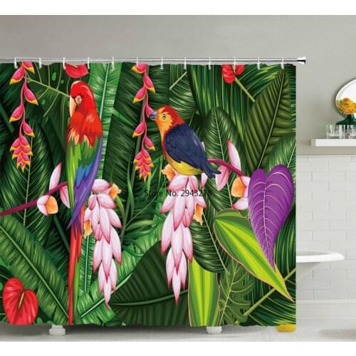 Tropical Plants Animals Birds Shower Curtain Bathroom Waterproof Polyester Shower Curtain Large Size 240X180 Print Bath Curtains