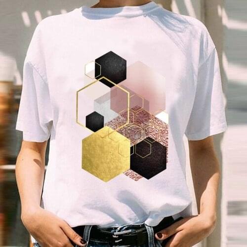 Women Graphic Aesthetic Cute Geometric 90s Trend Fashion Geometric Short Sleeve Print Female Clothes Tops Tees Tshirt T-Shirt