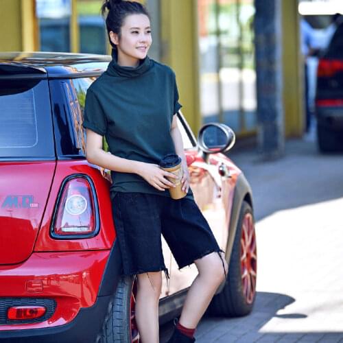 MICOCO T191A Simple basic multi - color high collar solid color short - sleeved T-shirts for women autumn