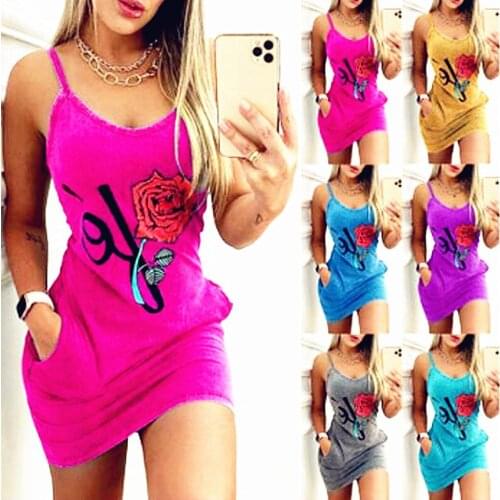 Women 2021 Slim Boho Vintage Pocket Vintage Sexy Befree Dress Strap Rose Summer Cotton Camis Party Beach Dresses Plus Sizes