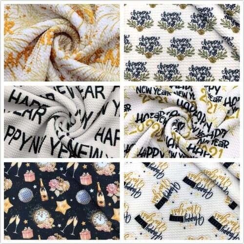 1/2Yard Happy New Year Printed Bullet Textured Liverpool 4 Way Stretch Spandex Knit Fabric For Baby HeadWrap Scrunchies