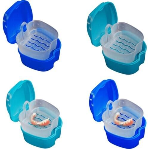 1pcs Denture bath box storage box Denture storage box with hanging net container clean tooth box