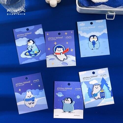 AHYONNIEX 1PC Penguin Bear Embroidery Patches for Bag Jeans Shiba Cat Rabbit Iron On Patches for Clothes Small Cute DIY Patches