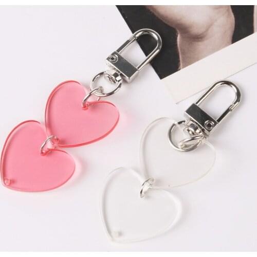 10pcs Acrylic Double Heart Keychain For Women Trinket Cartoon Key Chains Ring Car Bag Pendent Charm Child Toys