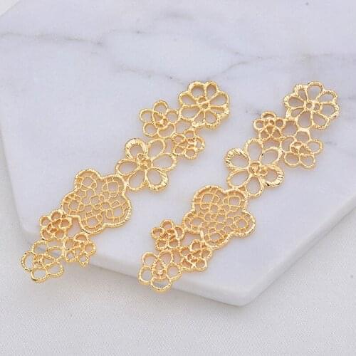 4PCS 18x60MM 24K Gold Color Plated Brass Long Flower Charms Pendants High Quality Diy Jewelry Accessories