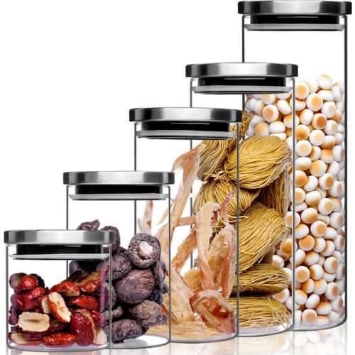 2020 Glass Jars with Stainless Steel Cover Glass Spice Jars Storage Tank Food Contain Coffee Bean Jars and Lips Sealed Jar