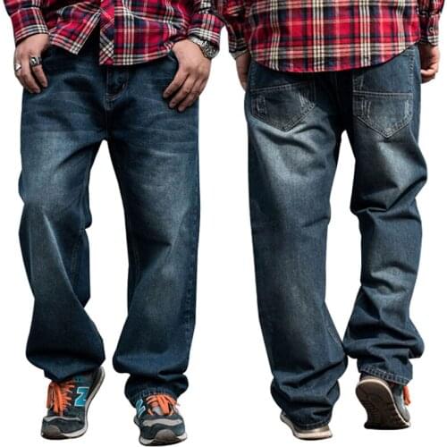2021 Hiphop Baggy Jeans Men Denim Pants Fashion Loose Straight Street Skateboard Blue Rap Hip Hop Wide Leg Trousers Size 30 - 46