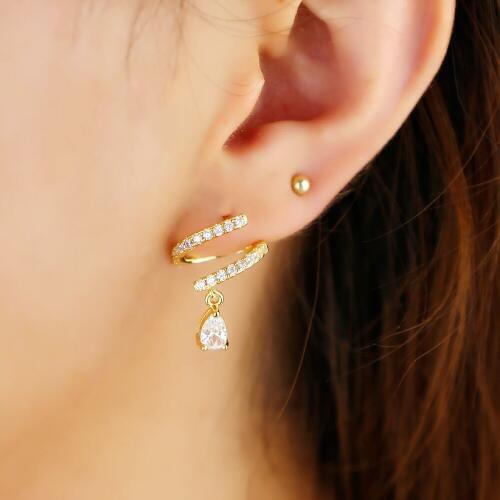 2019 Gold filled minimal delicate cute girl women multi piercing single triangle cz stone classic fashion dangle drop earrings