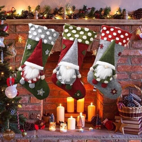 3D Christmas Stockings Decorations Santa Doll Candy Socks Xmas Gift Bag Christmas Decorations for Home