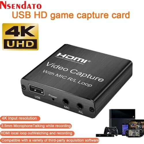 4K USB2.0 Video Capture Card USB 2.0 HDMI Video Grabber Record Box with Mic loop R/L for PS4 Game DVD Recording Live Streaming