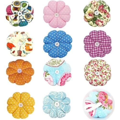 9cm Pastoral Style Pumpkin Shape Sewing Pin Cushion Cotton Fabric Button Wristband Manual Pin Insertion Safety Pin Cushion