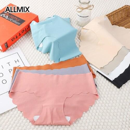 ALLMIX Sexy Womens Seamless Silk Panties Underwear Comfort Sport Briefs Low Waist Solid Female Fashion Panty Soft Lady Lingerie
