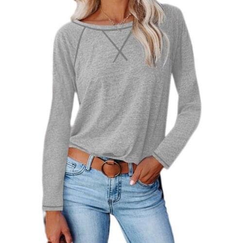 New Spring Autumn Basic Tops Long Sleeve Loose Casual T-shirt Women Fashion Solid Color O-neck Cloth Top