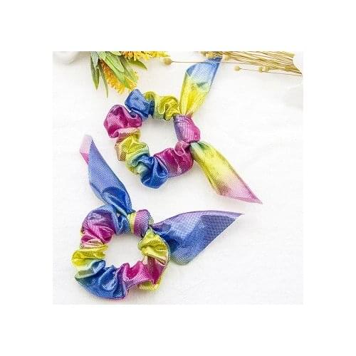2PCS Glitter Bowknot Scrunchie With Printed Hair Tie For Girls Women Elastic Hair Rubber Bands Ponytail Holder Hair Accessories