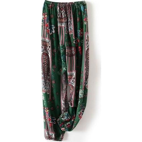 Large Size Women Summer Sleep Bottoms Long Cotton Bloomers Summer Loose Loungewear Beach Shorts Print Floral Pajamas Pants