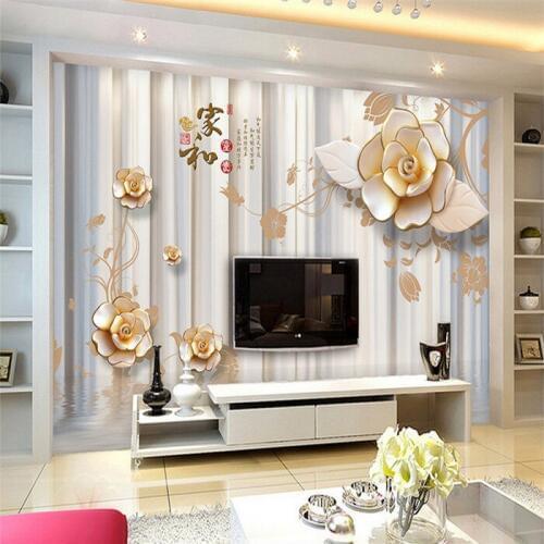 Large Custom Embossed flower Papel Murals 3d wall murals wallpaper for Living room TV background 3d photo mural Wall paper