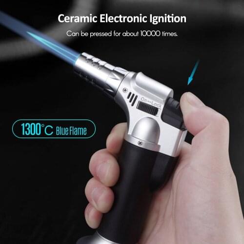 Butane Torch Adjustable Flame Multipurpose Industrial Torch Welding Refillable Kitchen Torch Lighter Solid Mental DIY Sliver