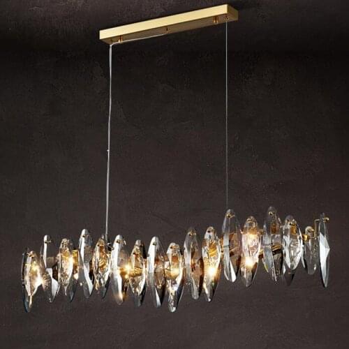 Wave design modern crystal light chandelier for dining room luxury smoky gray cristal lamps brief kitchen island hang lamps