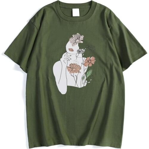 Modern Line Style Beautiful Flower Creativity Prints Men T Shirts Sport Slim T-Shirt Style Soft Tshirt Fashion Quality Mens Top