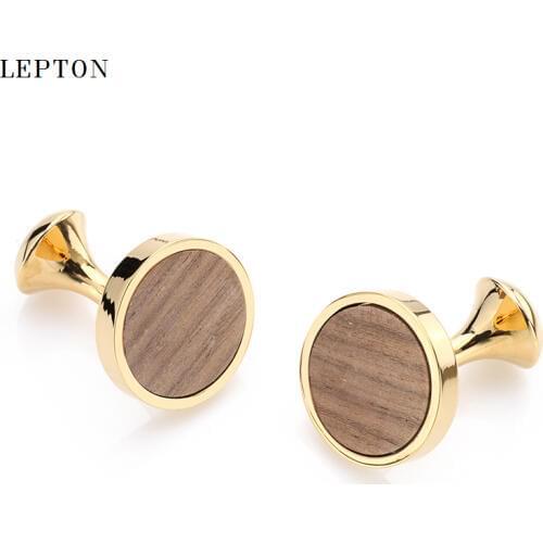 Hot Sale Round Wood Cufflinks For Men hedgehog sandalwood Cuff Links Wedding Best Mens Presents and Gifts for Men With Gift Box