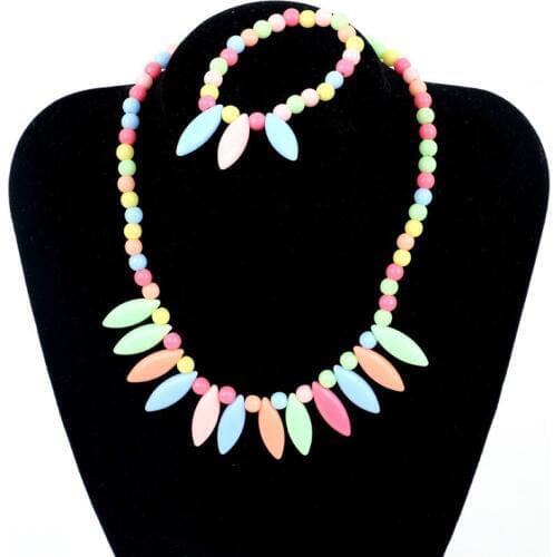 HappyKiss 1SET Petal Spring leaf shaped childrens bracelet necklace fashion gonable girl necklace