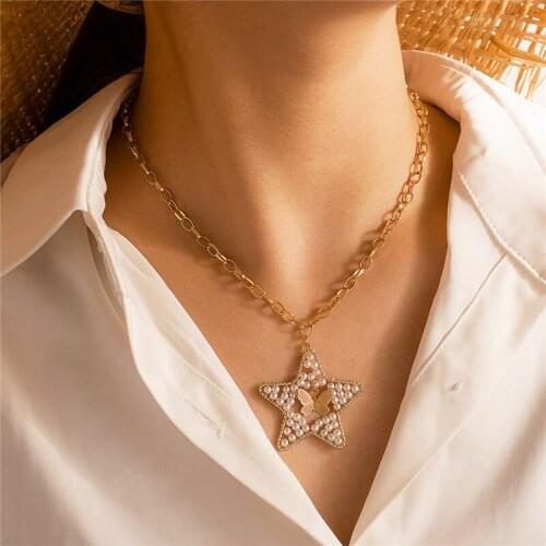 HuaTang Boho Pearl Star Pendant Necklace for Women Elegant Gold Butterfly Charming Clavicle Chain Female Jewelry on the Neck
