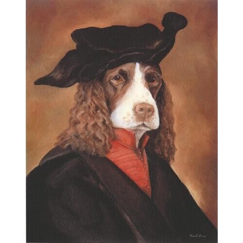 Humorous art picture handpainted pet dog in a hat oil painting picture print on canvas free shipping
