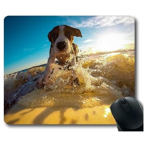 Lovely Pug Dog Gaming Mouse Pad,Dog Surfing Water Wave Summer Self Confidence,dogs mouse mat