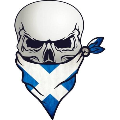 Personality 3d Gothic Biker Pirate Skull Car Aticker with Face Bandana&scotland Scottish Saltire Flag Vinyl Decal,15cm*10cm