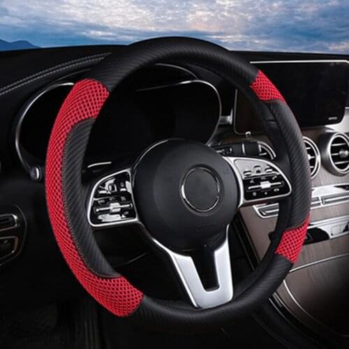 Car Interior Universal 38cm 15Inch Non-Slip Steering Wheel Cover Cars Steering Wheel Protector Black+Red