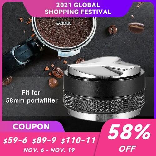 58mm Coffee Distributor & Tamper 2 in 1 Flat Three Angled Slope Dual Head Coffee Leveler Adjustable Depth-Espresso Hand Tampers