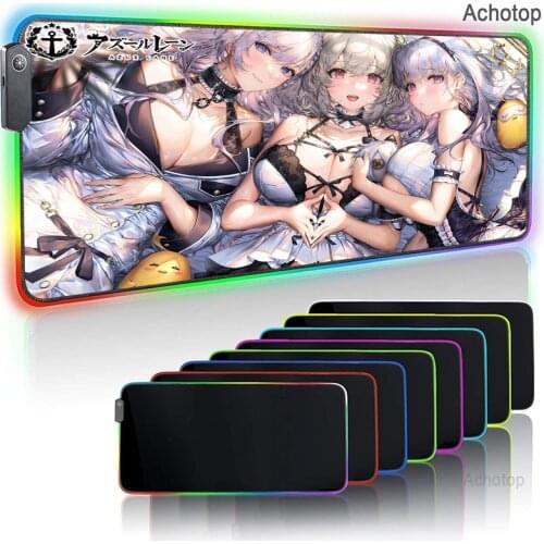 Sexy Girls RGB LED Mousepad PC Gamer 900x400 Anime Mouse Pad Azur Lane Gaming Keyboard Desk Mat Pad With Backlit Genshin Impact