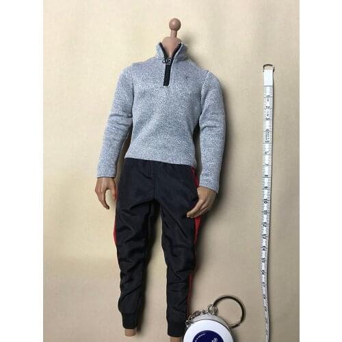1/6 Scale Soldier Clothes 12-inch Trendy Toy Action Figure Model Light Gray Half-zipper Slim-fit Sweater Is Not Fits Strong Body