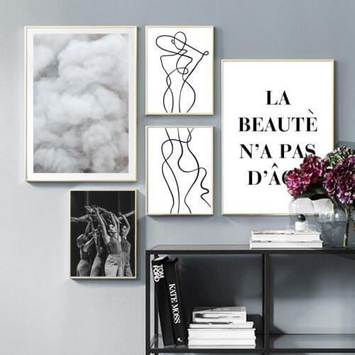 Fashion Girl Smoke Body Art Abstract Line Nordic Posters And Prints Wall Art Canvas Painting Wall Pictures For Living Room Decor