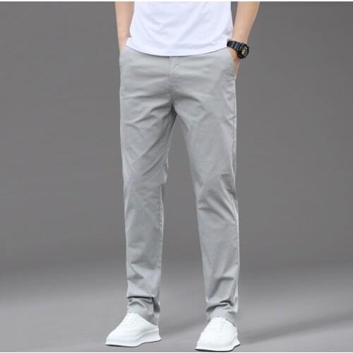 Fashion Pure Cotton Casual Pants Men Loose Straight Gray Trousers Summer Thin