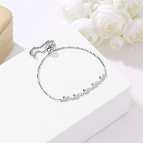 Korean Fashion A Row of Little Swan Shape Pull Bracelet Bracelet for Women Micro-inlaid Cubic Zircom Adjustable Chain Jewelry