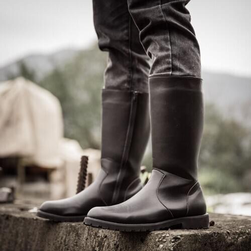 New Autumn Winter Men Fashion Mens PU Leather Black High Top Pointed Casual Boot Man Comfortable Warm Mens Boots Combat Boots