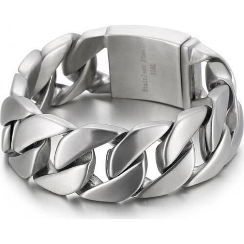 24mm Heavy Punk Rock Men Brushed Matte Biker Bracelets Hiphop Vintage Stainless Steel Curb Cuban Chain Bracelet Bangle Jewelry