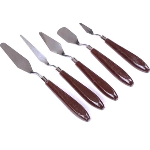 5Pcs Mixed Stainless Steel Palette Scraper Set Spatula Knives Painting Knife Blade Wooden Handle For Artist Oil Painting Tools