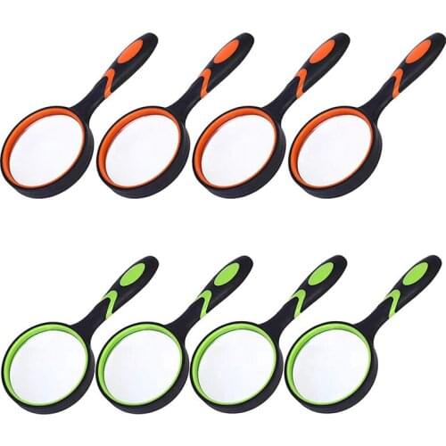 8 Pack 10X Handheld Magnifying Glass Reading Magnifier for Seniors and Kids, 50mm Magnifying Lens with Rubber Handle