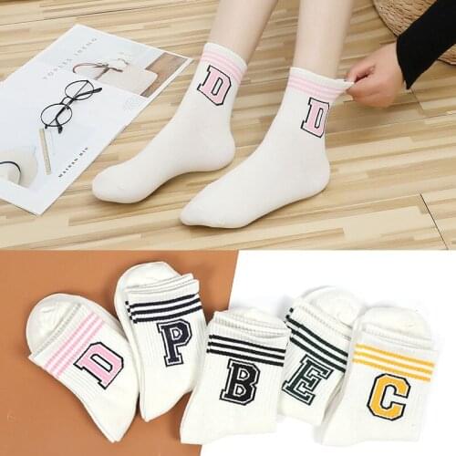 College Style Three Bars Nice Gift Comfortable Cotton Mid Tube Socks Letter Pattern 1Pair Women Socks Breathable
