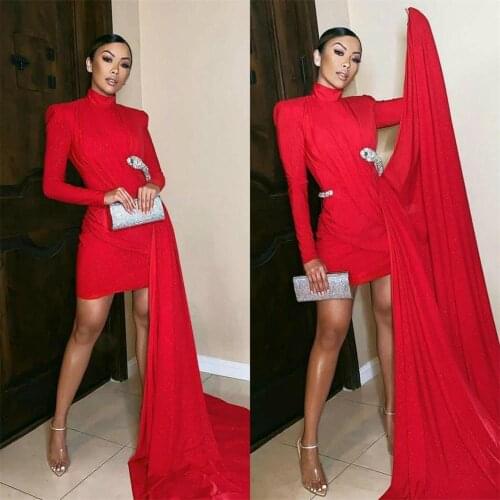 2020 New Short Prom Dress Long Sleeves High Collar Dress robes de mariée Fashion Celebrity Evening Gowns