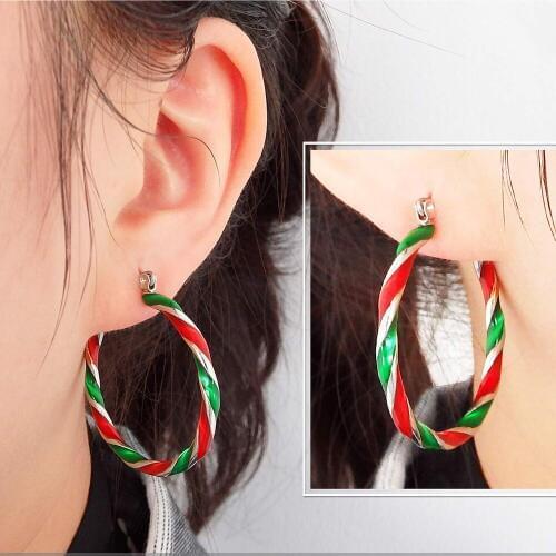 2021 New Fashion Jewelry Trendy Christmas Wreath Hoop Pierced Earrings For Women Girls Red Green Alloy Hoop Earrings Party Gift