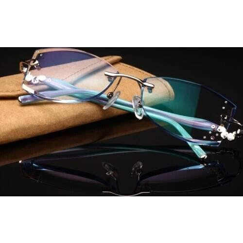 Rimless Glasses Prescription Myopia Diamond Cut Glasses Ladies Presbyopic Glasses Customized Glasses Frame Women