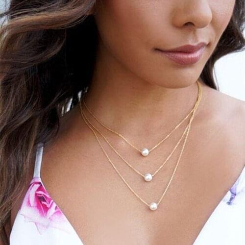 Necklace simple beads three layers single artificial pearl necklace Necklace accessories women