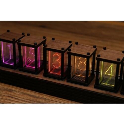 RGB pseudo-glow tube clock DIY kit LED desktop creative decoration boyfriend gift black walnut shell high-end classical