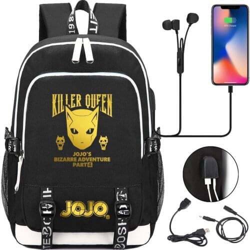 Jojo Bizarre Adventure School Bags Students USB Charging Laptop Backpack Women Men Travel Bags Kids Teenager College Backpack