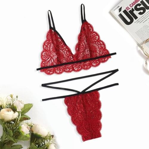 Sexy Women Lace Bras Panties G-string Halter Bra Set Sexy Lingerie Sets Thong Panties Briefs Mesh Bandage Underwear Sleepwear