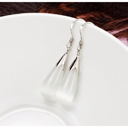 Opal Water Drop Earrings Korean Elegant Cats Eye Stone Drop Earrings For Women Earing Jewelry White Pink Stone Dangle Earrings